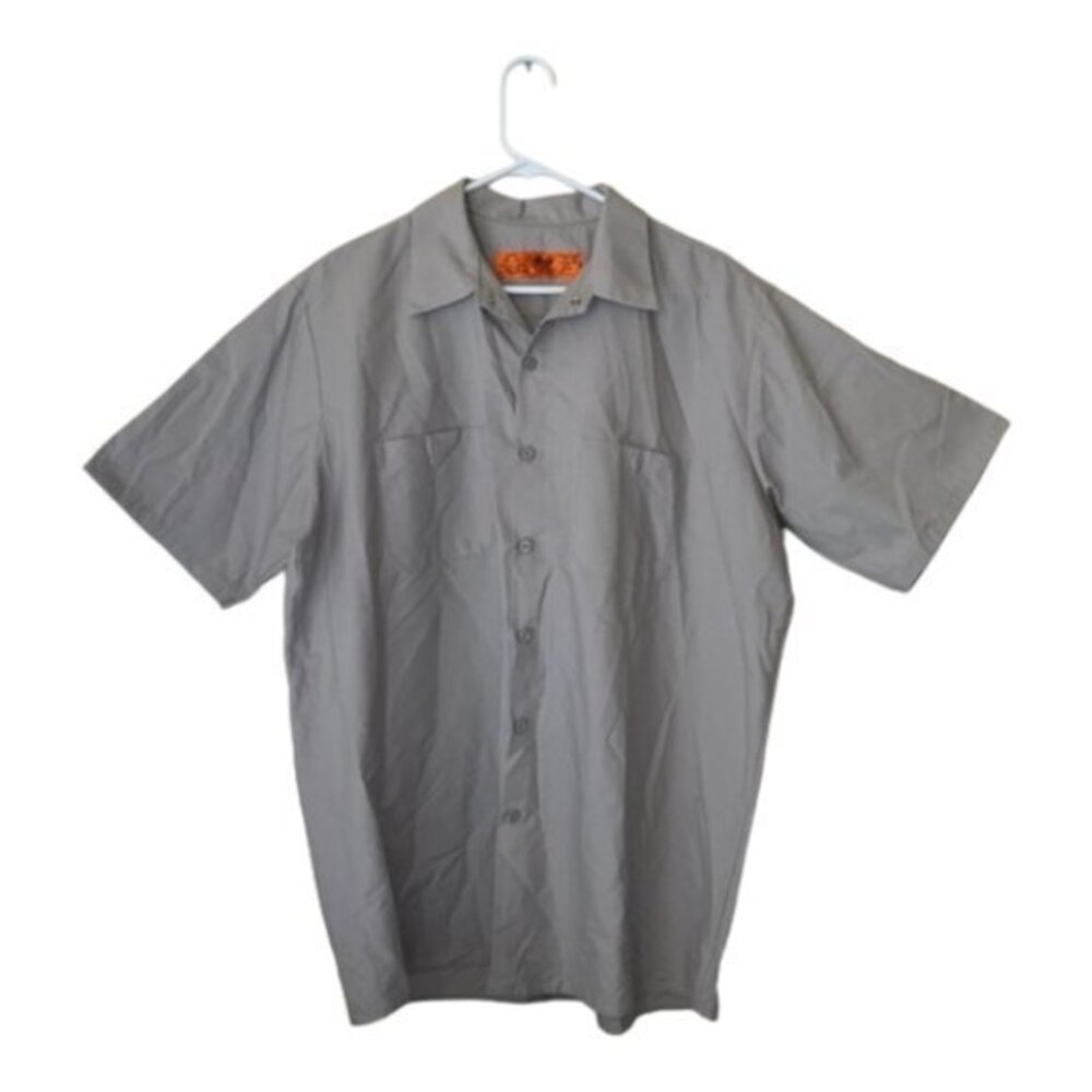 Men's RED KAP Orange Label Mens Work Button Down Gray Shirt Size XL GUC #0223
